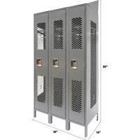 Vented Lockers, Bank of 3, 36" x 18" x 88", Steel, Grey, Knocked Down, Perforated Absolute Business Supply
