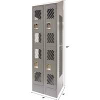 Vented Lockers, 2 -tier, Bank of 2, 24" x 18" x 88", Steel, Grey, Knocked Down, Perforated Absolute Business Supply