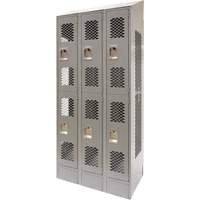 Vented Lockers, 2 -tier, Bank of 3, 36" x 18" x 88", Steel, Grey, Knocked Down, Perforated Absolute Business Supply