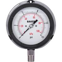 Pressure Gauge, 4-1/2" , 0 - 15 psi/0 - 100 kPa, Bottom Mount, Liquid Filled Analogue Absolute Business Supply