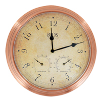Horloge ext&eacute;rieure 3 en 1, Analogique, &agrave; piles, 14" dia., Brun Absolute Business Supply