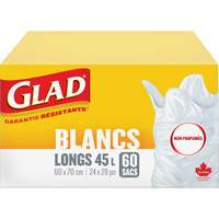 Tall 45L Unscented Garbage Bags, Regular, 24" W x 28" L, White Absolute Business Supply