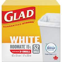 X-Small 15L Roommate Febreze Garbage Bags, Regular, 17" W x 20" L, White Absolute Business Supply