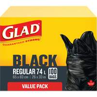 74L Garbage Bags, Regular, 26" W x 33" L, Black Absolute Business Supply