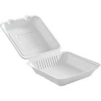 Compostable Hinged Food Containers, Bagasse, Square Absolute Business Supply