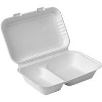 Compostable Hinged Food Containers with Compartments, Bagasse, Rectangular Absolute Business Supply