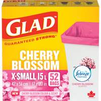 Glad&reg; Cherry Blossom Coloured & Scented Bags, Strong, 17" W x 20" L, Pink, 15 L (3.96 Gal.) Capacity Absolute Business Supply