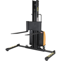 Narrow Mast Powered Lift Stacker, Electric Operated, 1500 lbs. Capacity, 63" Max Lift Absolute Business Supply