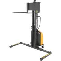 Narrow Mast Powered Lift Stacker, Electric Operated, 1000 lbs. Capacity, 63" Max Lift Absolute Business Supply