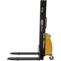 Narrow Mast Powered Lift Stacker, Electric Operated, 1000 lbs. Capacity, 63" Max Lift Absolute Business Supply