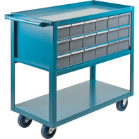 Drawer Shelf Cart, 1200 lbs. Capacity, Steel, 18" x W, 35" x H, 36" D, Rubber Wheels, All-Welded, 18 Drawers Absolute Business Supply