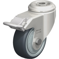 Stainless Steel Thermoplastic Elastomer Caster, Swivel with Brake, 3-1/8" (79.5 mm) Dia., 220 lbs. (100 kg.) Capacity Absolute Business Supply