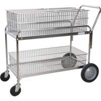 Wire Mesh Office Mail Cart, 250 lbs. Capacity, Chrome, 23" D x 42" L x 38" H, Chrome Plated Absolute Business Supply