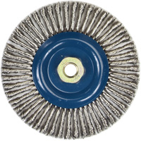 Brosse &agrave; fils nou&eacute;s pour cordons de soudure pour meuleuse angulaire, Dia. 6", Fils 0,02", Arbre 5/8"-11, Acier inoxydable Absolute Business Supply