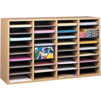 Adjustable Compartment Literature Organizer, Stationary, 36 Slots, Wood, 39-1/4" W x 11-3/4" D x 24" H Absolute Business Supply