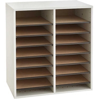 Adjustable Compartment Literature Organizer, Stationary, 16 Slots, Wood, 19-1/2" W x 11-3/4" D x 21" H Absolute Business Supply
