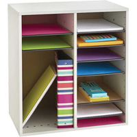 Adjustable Compartment Literature Organizer, Stationary, 16 Slots, Wood, 19-1/2" W x 11-3/4" D x 21" H Absolute Business Supply