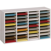 Adjustable Compartment Literature Organizer, Stationary, 36 Slots, Wood, 39-1/4" W x 11-3/4" D x 24" H Absolute Business Supply