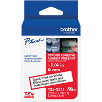 Extra-Strength Laminated Tape for P-Touch Label Makers, 6 mm x 8 m, Black on White Absolute Business Supply