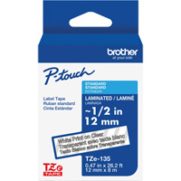 Ruban lamin&eacute; pour P-Touch, 12 mm x 8 m, Blanc sur transparent Absolute Business Supply
