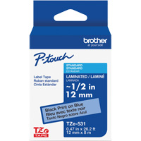 Ruban lamin&eacute; pour P-Touch, 12 mm x 8 m, Noir sur bleu Absolute Business Supply