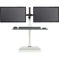 Bureau &eacute;lectrique assis/debout Soar avec bras d&eacute;cran double, Mod&egrave;le de bureau, 37-1/4" h x 27-3/4" la x 22" p, Blanc Absolute Business Supply