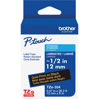 Ruban lamin&eacute; TZe-334 pour &eacute;tiqueteuses P-Touch compatibles avec les rubans TZe, Noir sur or, Largeur de 0,47" Absolute Business Supply