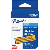 Ruban lamin&eacute; TZe-B41 pour &eacute;tiqueteuses P-Touch compatibles avec les rubans TZe, Noir sur orange fluorescent, Largeur de 0,7" Absolute Business Supply