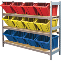 &eacute;tag&egrave;res larges avec bacs g&eacute;ants en plastique, Acier, Sans boulons, Capacit&eacute; 800 lb, 66" la x 60" h x 18" p Absolute Business Supply