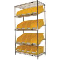 Slanted Wire Shelf with Bins, 5 Tiers, 36" W x 63" H x 18" D Absolute Business Supply