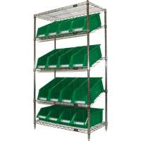 Slanted Wire Shelf with Bins, 5 Tiers, 36" W x 63" H x 18" D Absolute Business Supply