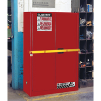 Armoire de rangement haute s&eacute;curit&eacute; avec barre en acier pour produits inflammables, 45 gal., 2 tablettes Absolute Business Supply