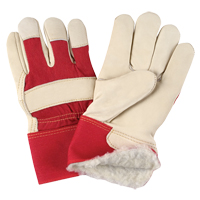 Red & White Premium Winter-Lined Fitters Gloves, Large, Grain Cowhide Palm, Boa Inner Lining Absolute Business Supply