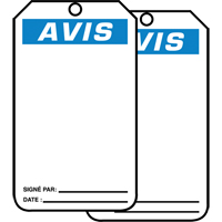 &eacute;tiquettes de s&eacute;curit&eacute; en français - &eacute;tiquettes avec ent&ecirc;ge vierge, Papier cartonn&eacute;, 3-1/8" la x 5-7/8" h, Français Absolute Business Supply