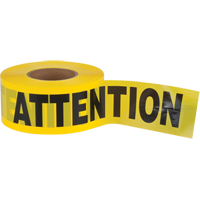 "Attention" Barricade Tape, Bilingual, 3" W x 1000' L, 2 mils, Black on Yellow Absolute Business Supply