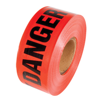 Reinforced Grade Barricade Tape, English, 3" W x 500' L, 5 mils, Black on Red Absolute Business Supply