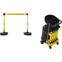 Syst&egrave;me de barri&egrave;re &agrave; chariot portatif avec plateau Plus, 75' lo, M&eacute;tal/Plastique, Jaune Absolute Business Supply