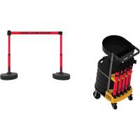 Syst&egrave;me de barri&egrave;re &agrave; chariot portatif avec plateau Plus, 75' lo, M&eacute;tal/Plastique, Rouge Absolute Business Supply
