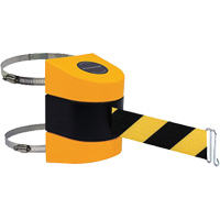Support de poteau de barri&egrave;re Tensabarrier avec courroie, Plastique, Fixation par pince, 24', Ruban Noir et jaune Absolute Business Supply