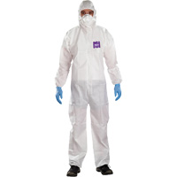 Combinaison 3 pi&egrave;ces avec capuchon AlphaTec Microchem r&eacute;sistant aux produits chimiques, 2T-Grand, Blanc Absolute Business Supply