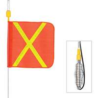 Tiges de s&eacute;curit&eacute; tout-temps de s&eacute;rie lourde avec lumi&egrave;re DEL constante Safety Whip, Fixation Ressort, Hauteur 3', Orange avec X r&eacute;fl&eacute;chissant Absolute Business Supply