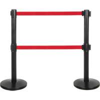 Barri&egrave;re pour le contr&ocirc;le des foules &agrave; courroie double, Acier, 35" h, Ruban Rouge, Longueur du ruban 7' Absolute Business Supply