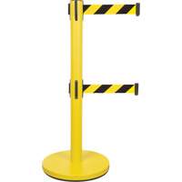 Barri&egrave;re pour le contr&ocirc;le des foules &agrave; courroie double, Acier, 35" h, Ruban Noir/Jaune, Longueur du ruban 7' Absolute Business Supply