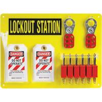 Tableau de cadenassage et &eacute;tiquetage avec cadenas de s&eacute;curit&eacute; en nylon utilisant des cl&eacute;s identiques, Cadenas Plastique, Capacit&eacute; de 6, Cadenas Compris Absolute Business Supply