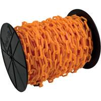Chaîne de s&eacute;curit&eacute; en plastique robuste, Orange, Maillon de 2", 100' de long Absolute Business Supply