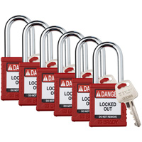 Cadenas de verrouillage Velocity, Rouge, Cl&eacute;s diff&eacute;rentes, Nylon, Largeur de 1-1/2" Absolute Business Supply