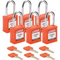 Cadenas de verrouillage Velocity, Orange, Cl&eacute;s diff&eacute;rentes, Nylon, Largeur de 1-1/2" Absolute Business Supply