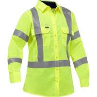 Bisley&reg; X-Back Women's Long Sleeve Work Shirt with X-Airflow, Poly-Cotton, Small, High Visibility Lime-Yellow Absolute Business Supply