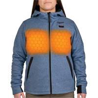 Chandail &agrave; capuchon chauffant M12 avec pile, Femmes, Moyen, Bleu, Poly-coton Absolute Business Supply
