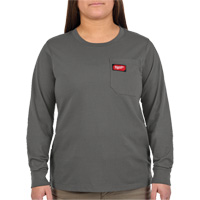 GRIDIRON Long Sleeve Pocket T-Shirt, Women's, X-Small, Grey Absolute Business Supply